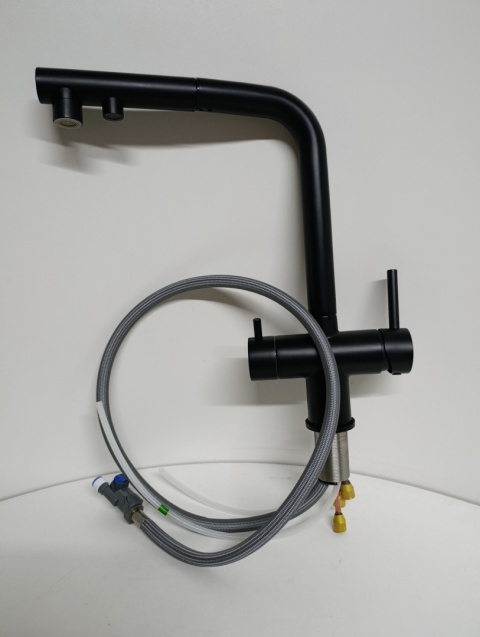 Bateria Kuchenna Trójdrożna do Filtra czarna Wyciągana Wylewka