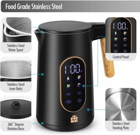 Czajnik elektryczny regulacja temperatury czarny 1,7 l ForMe 2200 W