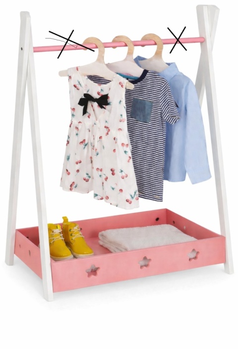 Drewniany wieszak dziecięcy z różową szufladą – biały Relaxdays brak drążka na wieszaki