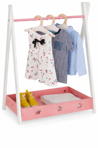 Drewniany wieszak dziecięcy z różową szufladą – biały Relaxdays