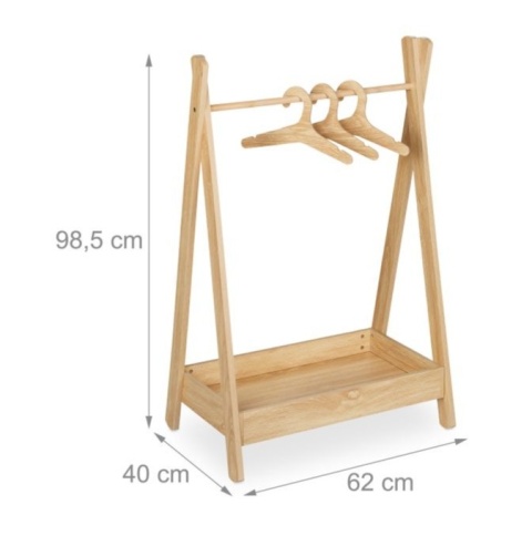 Drewniany wieszak dziecięcy z różową szufladą – biały Relaxdays