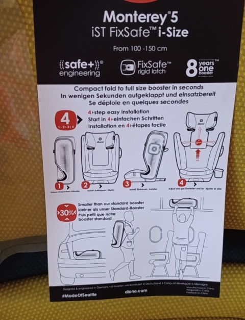 Fotelik samochodowy Diono Monterey 5 FixSafe - plecak Yellow