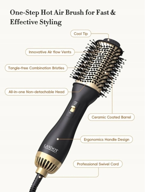 LANDOT SM-5368 Szczotka na Gorące Powietrze Jonizacja Tytan 1000W