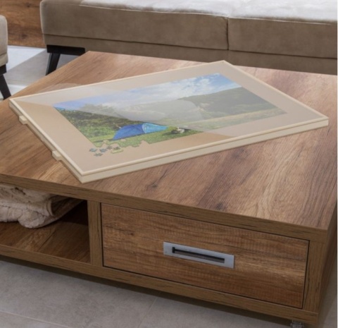 Mata drewniana obrotowa, taca do układania puzzli 1000 elementów Relaxdays