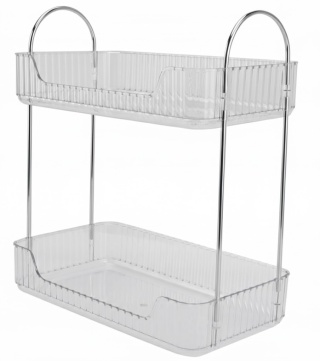 Organizer Na Kosmetyki Dwupoziomowy Prostokątny Duży Przezroczysty srebrny