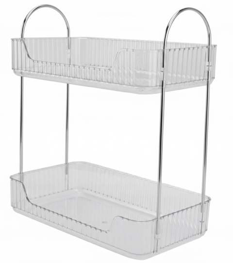 Organizer Na Kosmetyki Dwupoziomowy Prostokątny Duży Przezroczysty srebrny