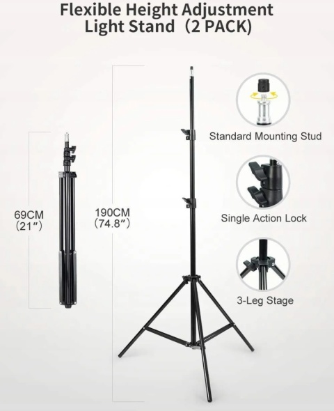 Oświetlenie Led do kamery wideo, zestaw 2 (RALENO) + statywy