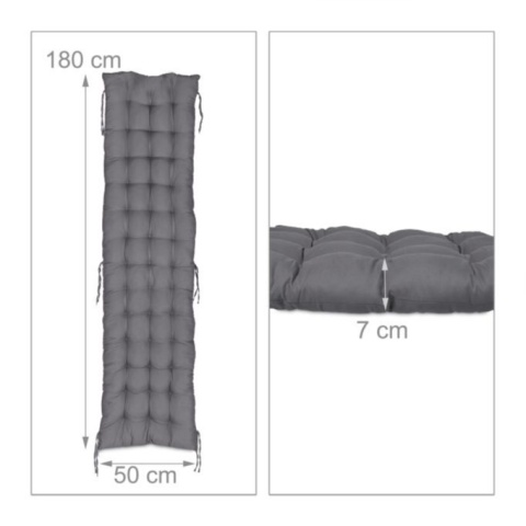 Poduszka na leżak ogrodowy,ławkę Relaxdays 180 x 50 x 7 szary