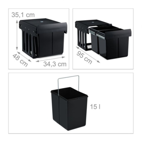 Pojemniki do segregacji Relaxdays 30 l 2 -komorowy, kosz na śmieci
