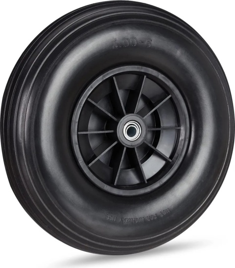Relaxdays Koło do taczki 4.00-6 pełne, gumowe, czarne, 100kg + adaptery