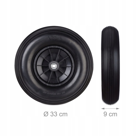 Relaxdays Koło do taczki 4.00-6 pełne, gumowe, czarne, 100kg + adaptery