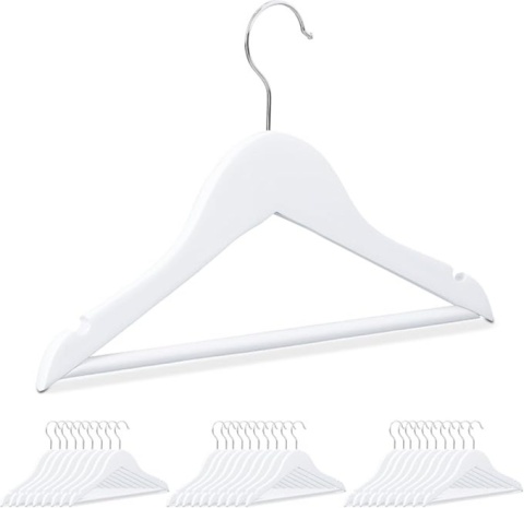 Relaxdays Wieszaki drewniane dla dzieci, zestaw 30 wieszaków do szafy białe