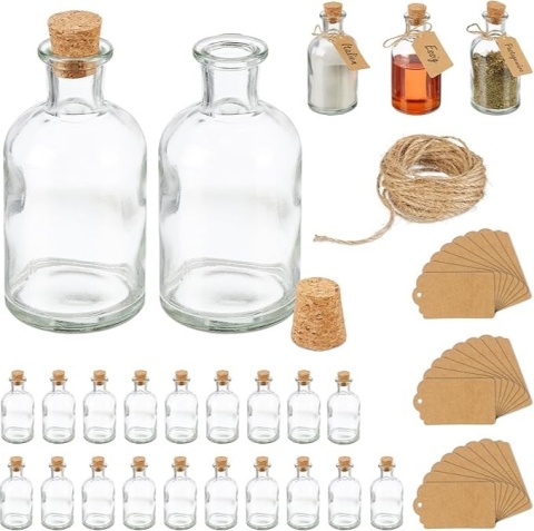 Słoiki dekoracyjne, zestaw 24 sztuk, szklane butelki z korkową pokrywką, 125 ml