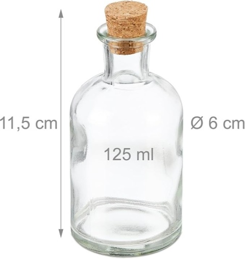 Słoiki dekoracyjne, zestaw 24 sztuk, szklane butelki z korkową pokrywką, 125 ml