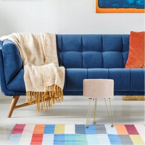 Stołek z metalowymi nogami skandynawski, puf aksamitny do toaletki