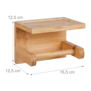 Bambusowy uchwyt na papier toaletowy z półką