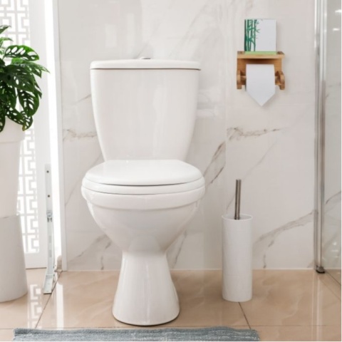 Bambusowy uchwyt na papier toaletowy z półką