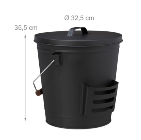 Wiadro na popiół z pokrywą i łopatką