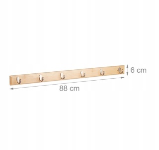Wieszak ścienny 88 cm listwa bambusowy 6 haków do przedpokoju naturalny