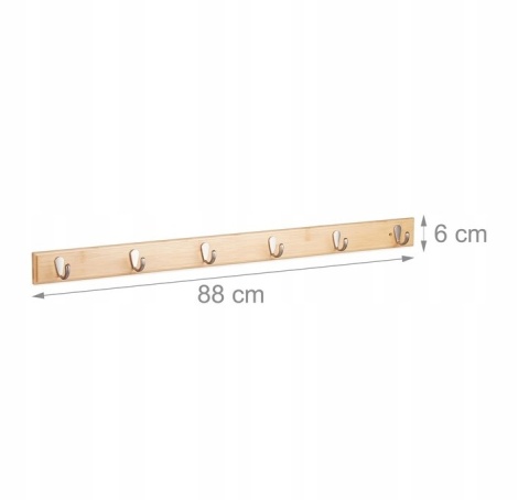 Wieszak ścienny 88 cm listwa bambusowy 6 haków do przedpokoju naturalny