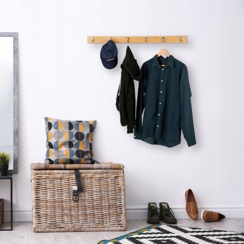 Wieszak ścienny 88 cm listwa bambusowy 6 haków do przedpokoju naturalny