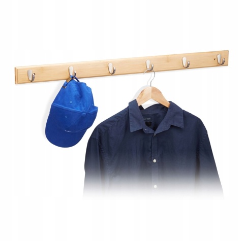 Wieszak ścienny 88 cm listwa bambusowy 6 haków do przedpokoju naturalny