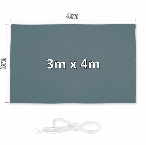 Żagiel Przeciwsłoneczny Ogrodowy Wodoodporny 3x4 Szary Prostokąt Zacieniacz