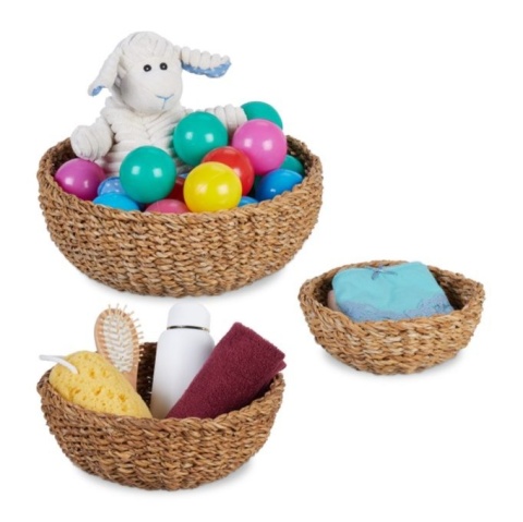 Zestaw 3 koszyków plecionych, kosz – naturalna trawa morska