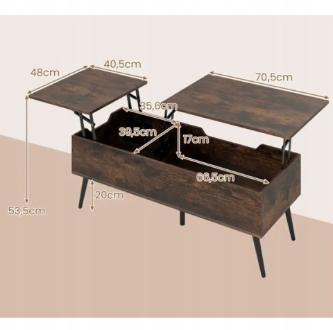 COSTWAY PREMIUM NOWOCZESNY STOLIK KAWOWY PODNOSZONY DUZY UKRYTY SCHOWEK