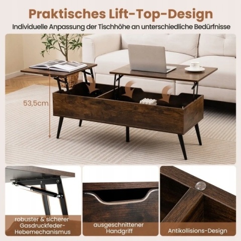 COSTWAY PREMIUM NOWOCZESNY STOLIK KAWOWY PODNOSZONY DUZY UKRYTY SCHOWEK