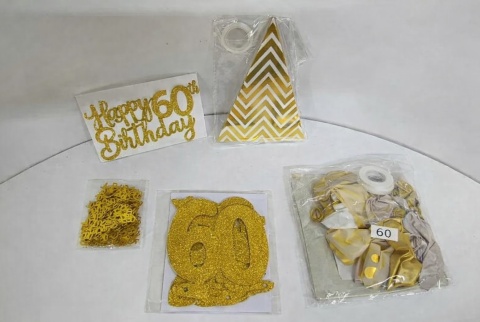 DEKORACJA NA PRZYJĘCIE , 60-te URODZINY -BALONY ,GIRLANDA ,NAPIS