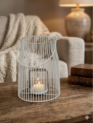 Duża latarnia na telighty świeczki 21 cm metal biała