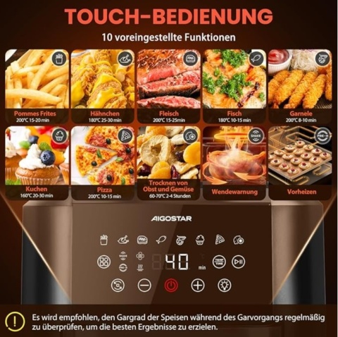 Frytkownica Air Fryer 12 L 1700 W, piekarnik wielofinkcyjny Aigostar