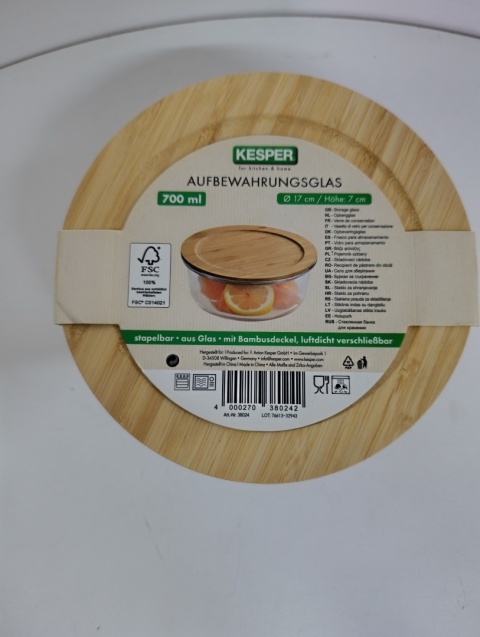 Kesper Pojemnik Szklany z bambusową Pokrywką 17Cm 0,7 L