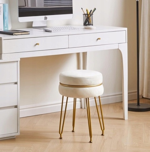 Krzesło Taboret Kuchenny Okrągły stołek do Toaletki Sypialni Mleczny Glamour 47cm