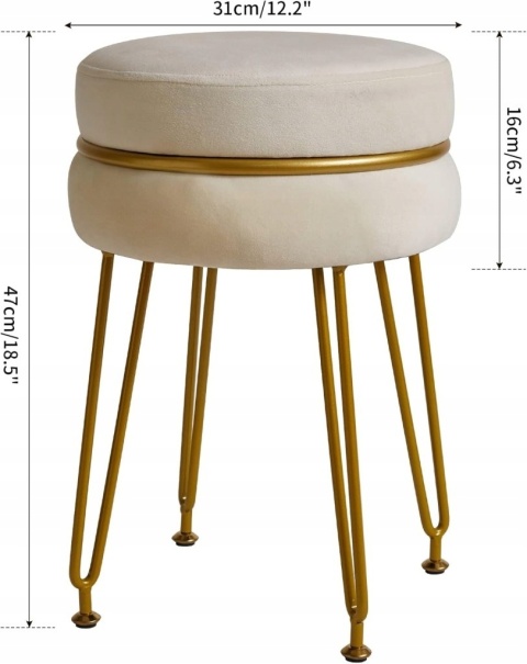 Krzesło Taboret Kuchenny Okrągły stołek do Toaletki Sypialni Mleczny Glamour 47cm