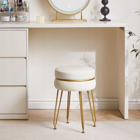 Krzesło Taboret Kuchenny Okrągły stołek do Toaletki Sypialni Mleczny Glamour 47cm