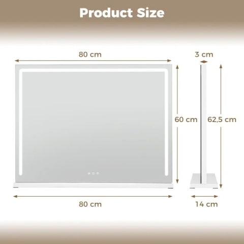 Lustro do makijażu z oświetleniem, regulacją jasności i sterowaniem dotykowym 62,5 x 14 x 80 cm
