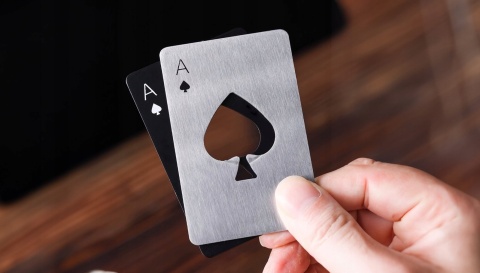 METALOWY OTWIERACZ KARTA AS PIK 2 szt DO BUTELEK PIWA KAPSLI GADŻET DO PORTFELA