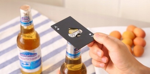 METALOWY OTWIERACZ KARTA AS PIK 2 szt DO BUTELEK PIWA KAPSLI GADŻET DO PORTFELA