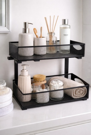 Metalowy organizer 2-poziomowy – półka na akcesoria łazienkowe / kuchenne
