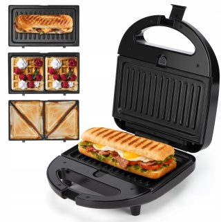 Opiekacz do kanapek Panini Gofrownica 3w1 Czarny 750W kompaktowy Aigostar