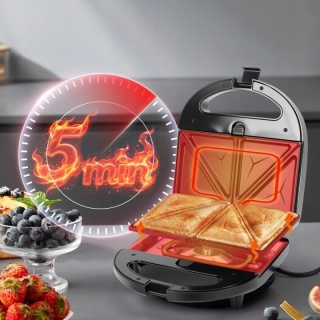 Opiekacz do kanapek Panini Gofrownica 3w1 Czarny 750W kompaktowy Aigostar