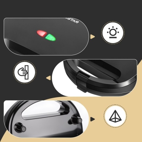 Opiekacz do kanapek Panini Gofrownica 3w1 Czarny 750W kompaktowy Aigostar