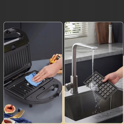 Opiekacz do kanapek Panini Gofrownica 3w1 Czarny 750W kompaktowy Aigostar