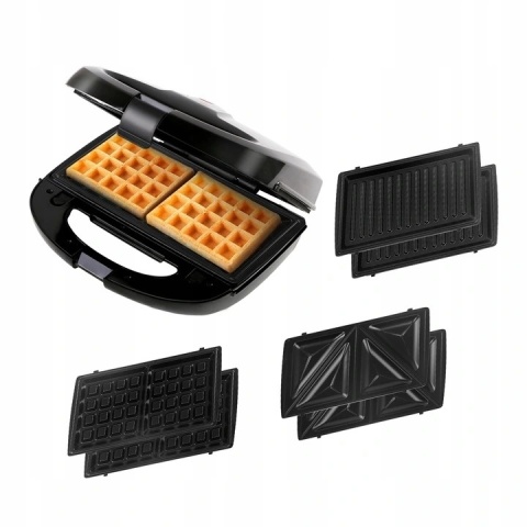 Opiekacz do kanapek Panini Gofrownica 3w1 Czarny 750W kompaktowy Aigostar