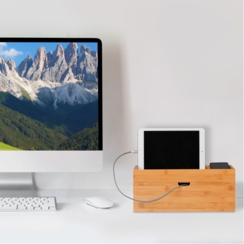 Pojemnik organizer na kable bambusowy pudełko