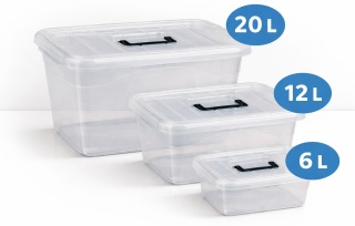 Pudełka do przechowywania z pokrywą pojemniki zestaw 3 szt. 20 L + 12L + 6 L Cetemo