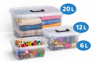Pudełka do przechowywania z pokrywą pojemniki zestaw 3 szt. 20 L + 12L + 6 L Cetemo