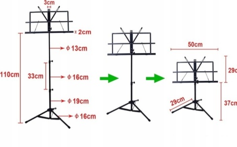 Rayzm Stojak na nuty wytrzymały przenośny składany metal z torbą